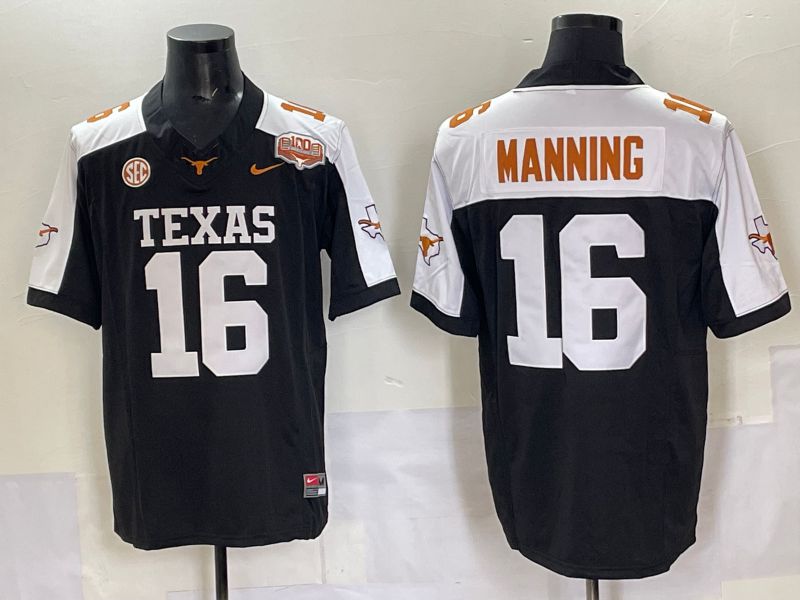 Men 2025 Texas Longhorns #16 Manning Black Nike NCAA Jersey style 02